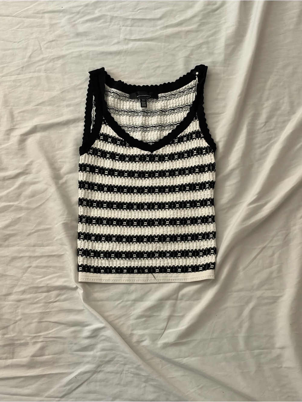 White House Black Market Black & White Striped Crochet Tank